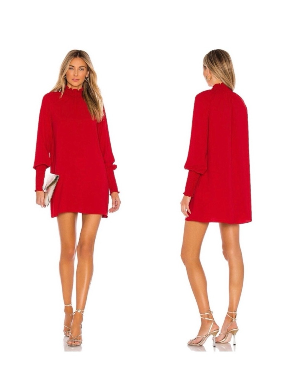 Amanda Uprichard Scarlett Red Noemi Long-Sleeve Mini Dress Size M